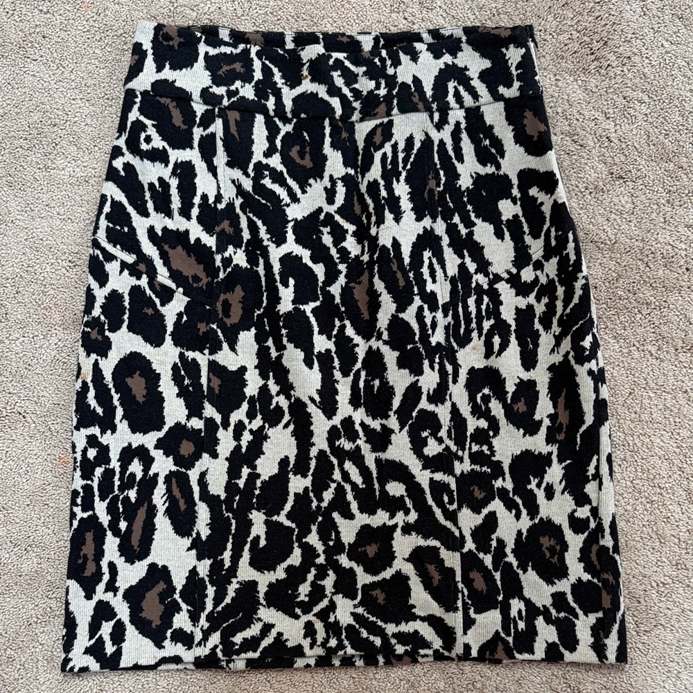 Diane Von Furstenberg Black and Brown Animal Print Pencil Skirt